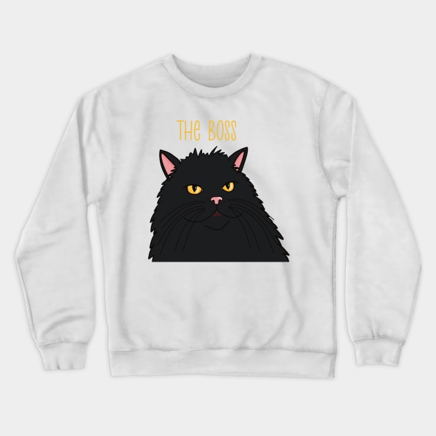 The black cat is the Boss . Dark longhaired cat queen with a serious look. Crewneck Sweatshirt by marina63